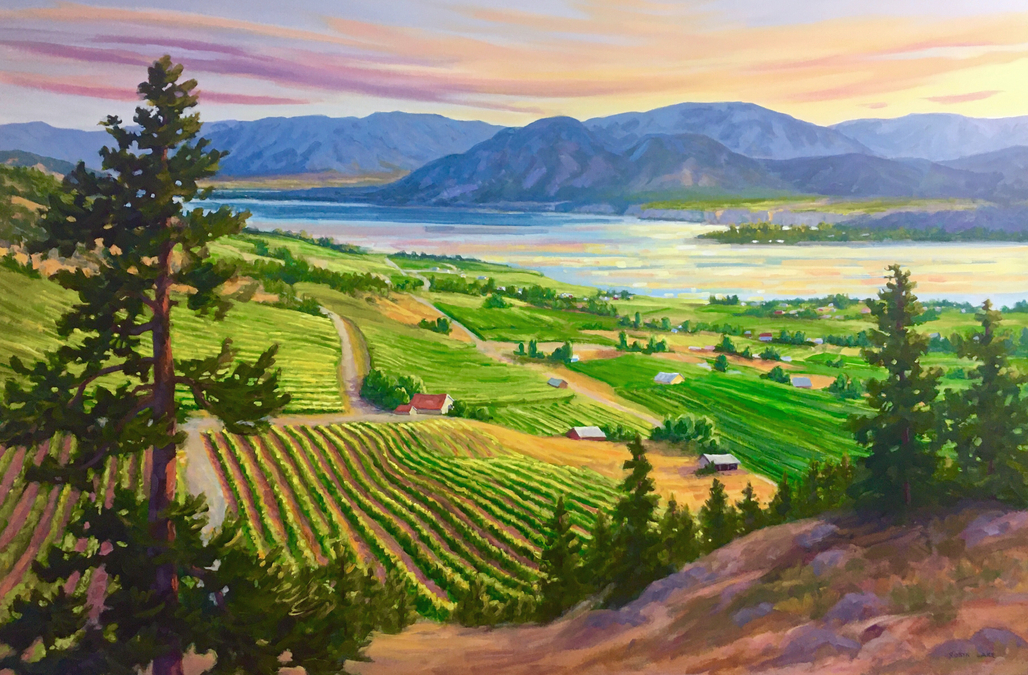 Evening Walk on the KVR, Naramata 40 x 60 x 1.5 acrylic on canvas SOLD 2020